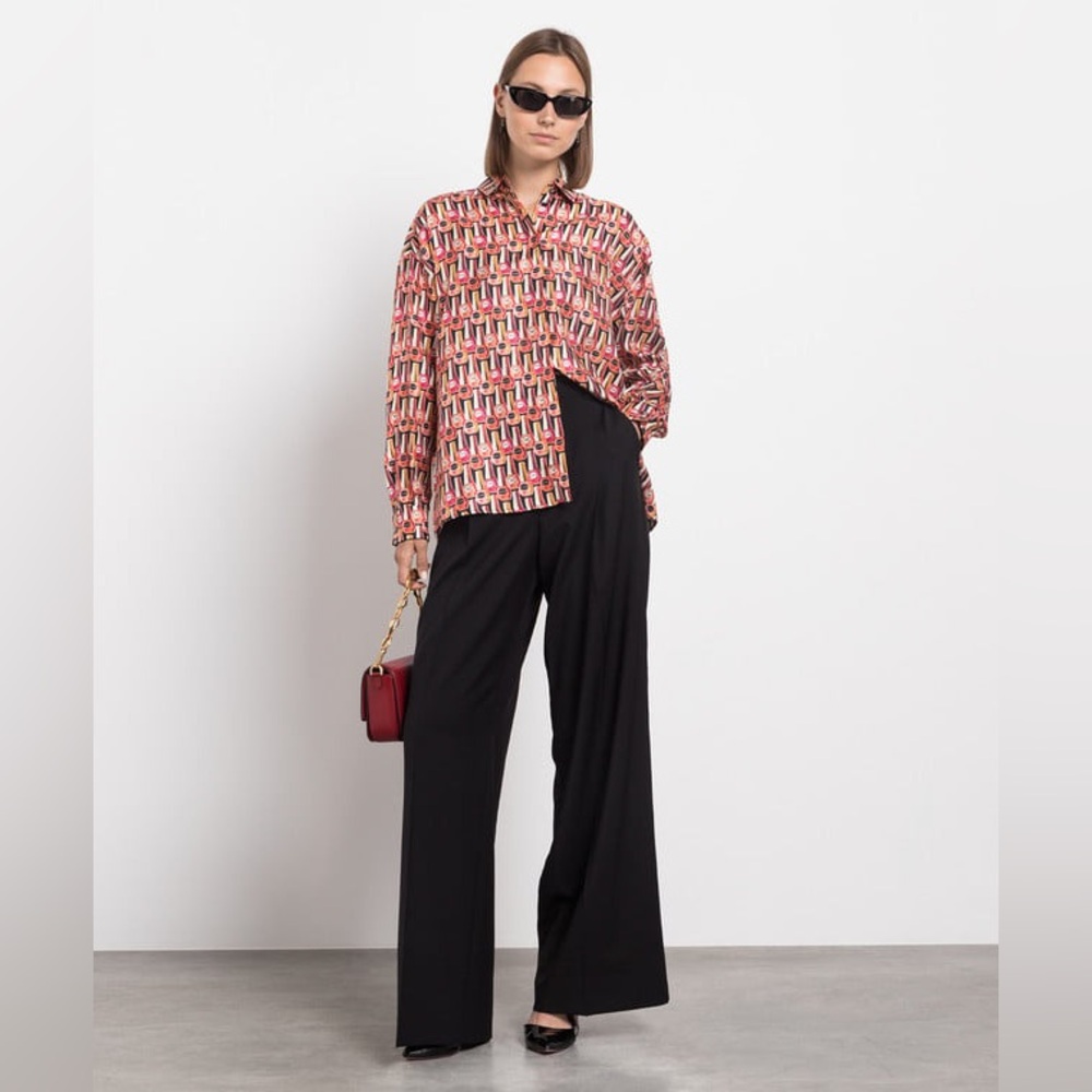 Max Mara Polish Taro Graphic Pattern Silk Shirt $1,900 MSRP, NWT